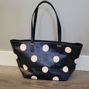 Kate Spade Navy Blue and Off White Tote with Polka Dots